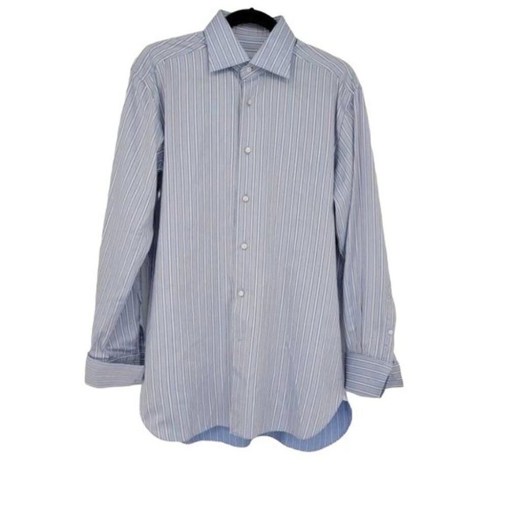 Eremenegildo Zegna Regular Fit Striped Button Down Dress Shirt Size 39/15.5